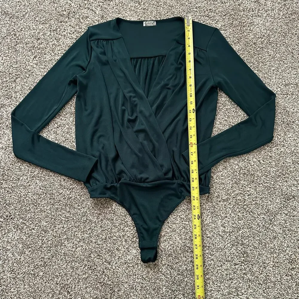 Free People Intimately dark green long sleeve v-neck bodysuit size M